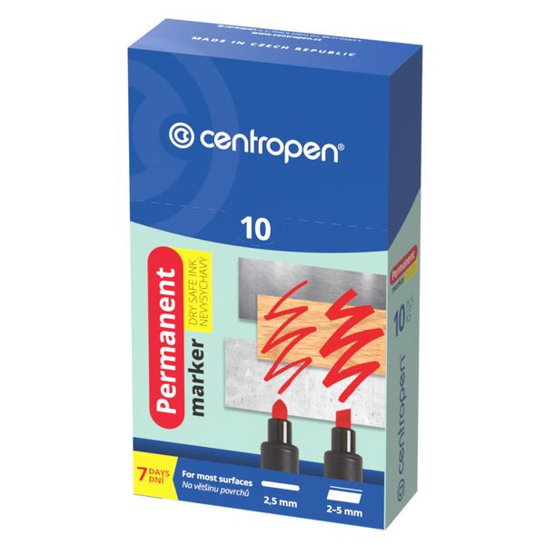Маркер Permanent 2.5 мм, перо клиновидное, 10 шт, черный, Centropen 8516/1