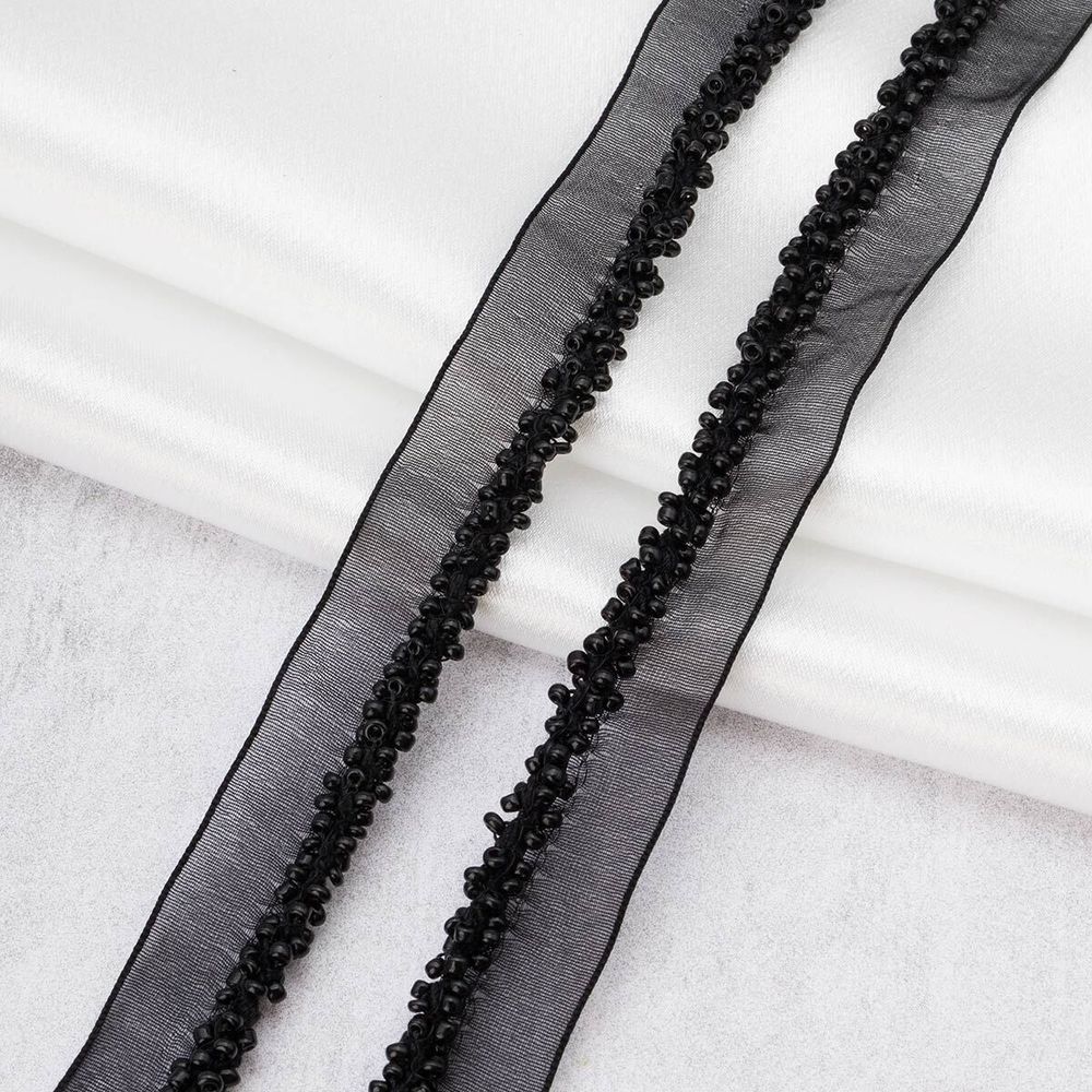 Кант отделочный на сетке с бисером 15 мм / 41.14 метра, черный, 3Al294