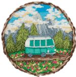 Набор для вышивания нитками Panna, Живая картина. Брошь. Путешествие на колесах, 5.5x5.5 см