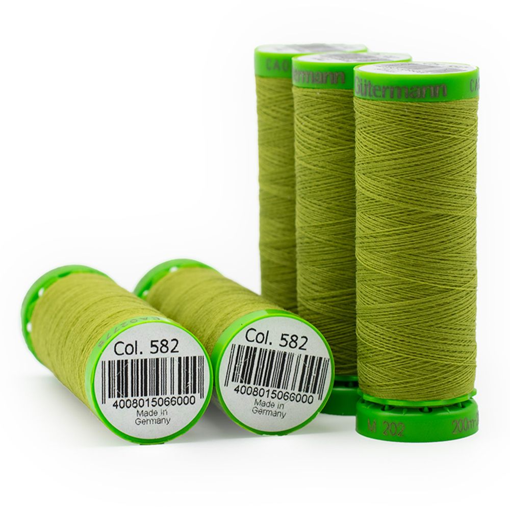 Нитки для тонких тканей Gutermann Extra Fine 150, 200м, 582 зеленая горчица, 5 катушек