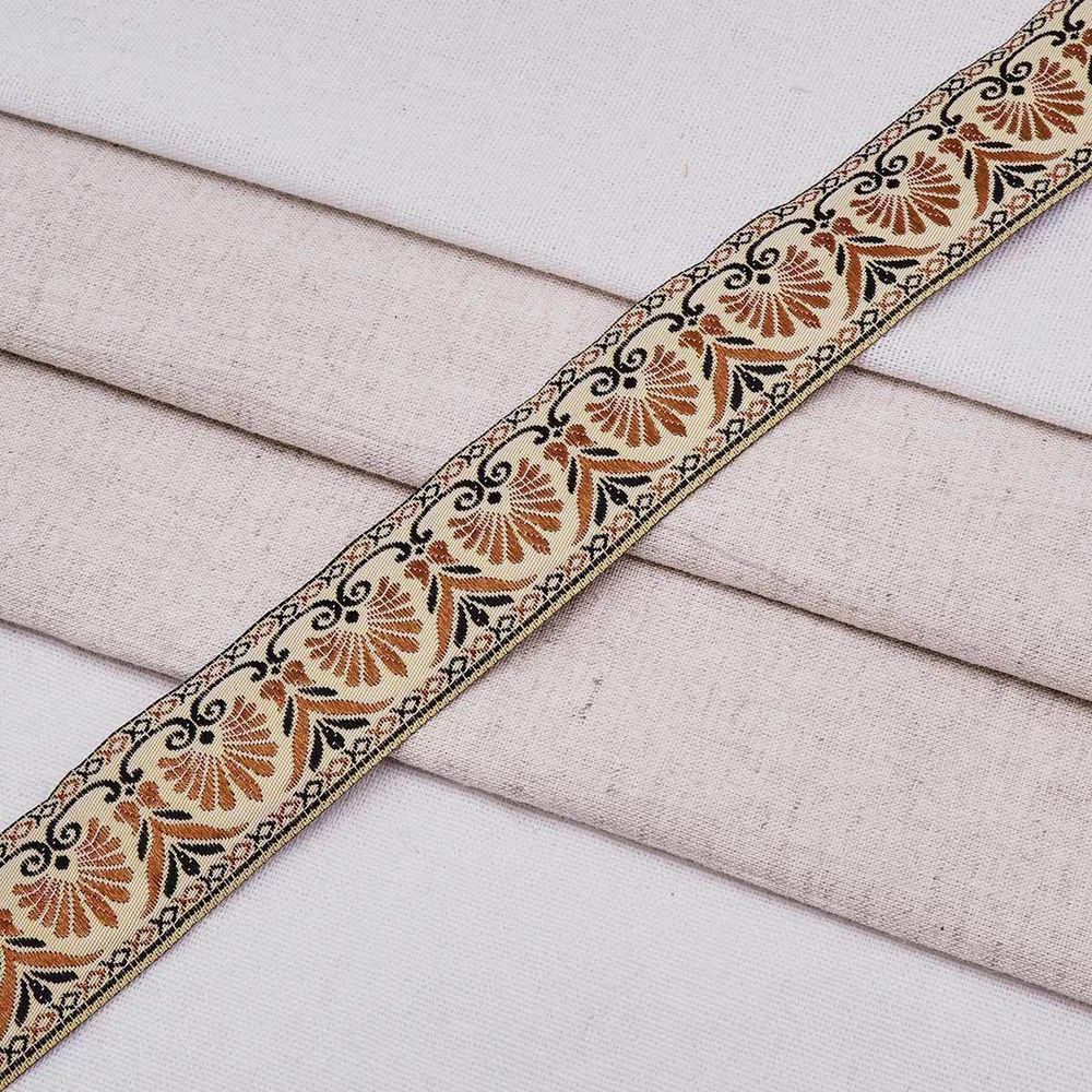 Лента (тесьма) жаккардовая 33.0 мм / 10±0.5 метров, бежево-красный, 3AR2681