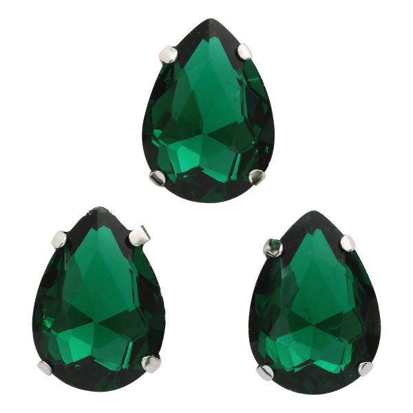 Хрустальные стразы в цапах формы капля, изумрудный 13х18 мм, 3 шт., АЦ009НН1318