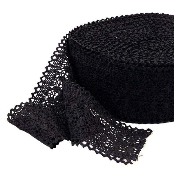 Кружево вязаное (тесьма) 85 мм / 25 метров, рис.85.01.121 черный
