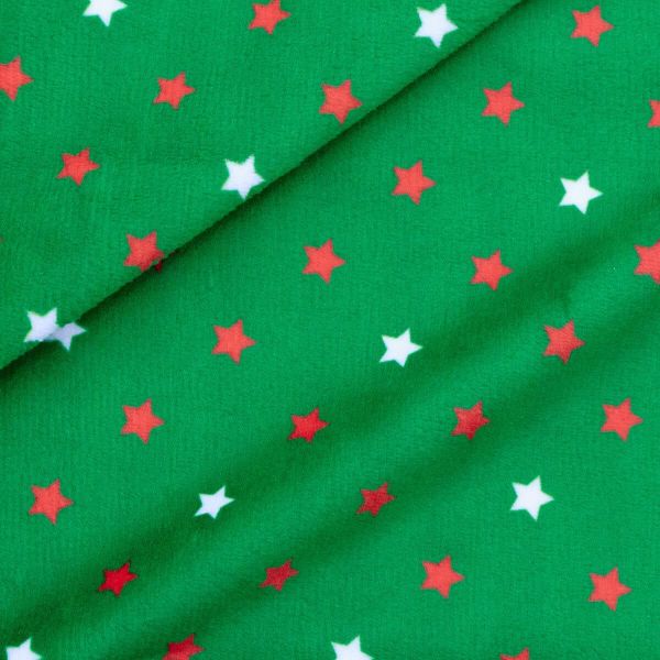Мех коротковорсовый 1,5мм с принтом звезды, 47*47см (±2см), 100% п/э (зеленый/красный/белый) 29493