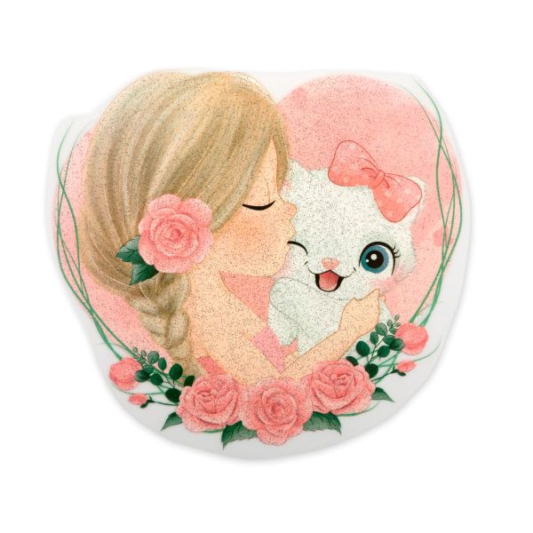 Термотрансфер M №02, 1 шт, M-211 девочка с котенком 13.4х13 см, Gamma 