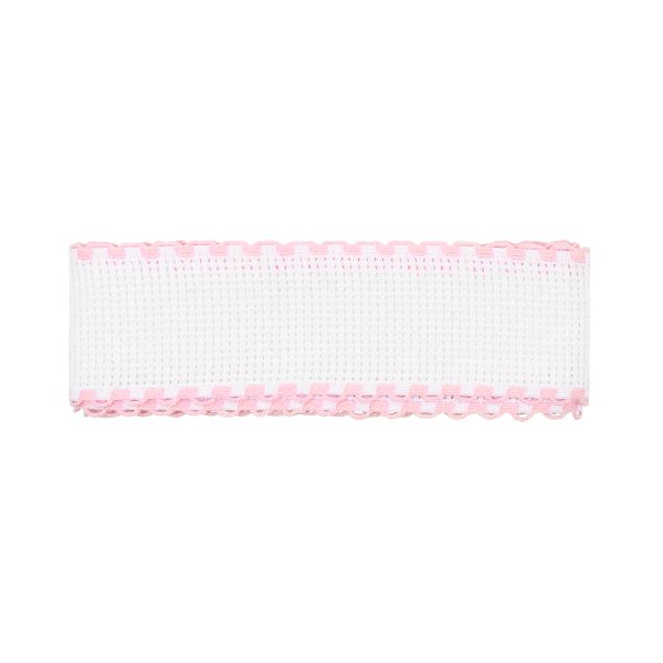 Канва лента 35 мм / 1.5 метра, 100% хлопок Bestex (белый/розовый)