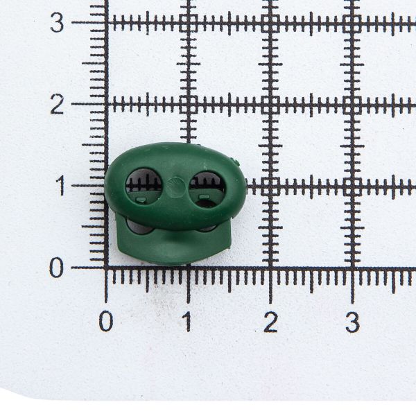 Фиксатор (зажим) для шнура пластик 2 отв., ⌀4.0 мм, 14х17 мм, овал малый ПП, т.зеленый, 100 шт