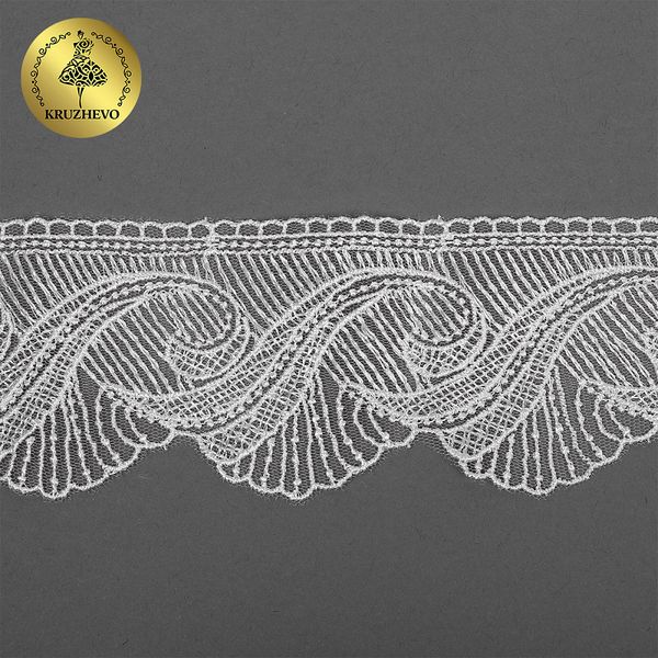 Кружево на сетке 70 мм, 2107 цв.белый уп.13.71м, Kruzhevo
