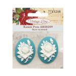 Камеи "Роза", полимер, бело-зеленый, 3х4х0,5 см, упак., 2 шт, Vintage Line