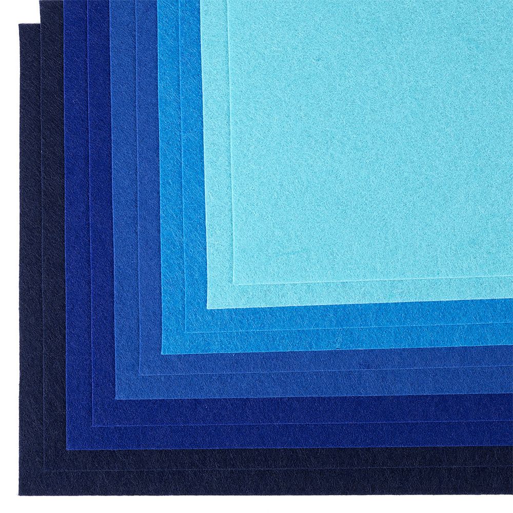 Фетр листовой в наборе (жесткий) 1 мм 20х30 см, HA7, уп. 10 листов, цв. синий ассорти
