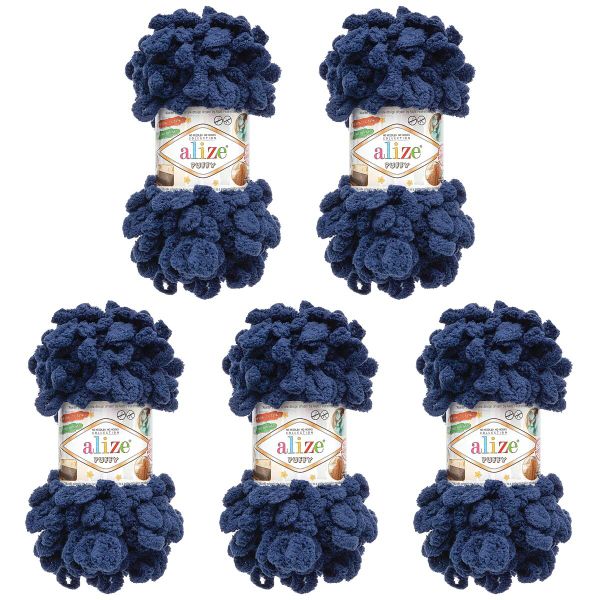 Пряжа Alize (Ализе) Puffy / уп.5 мот. по 100 г, 9м, 58 чернильно-синий