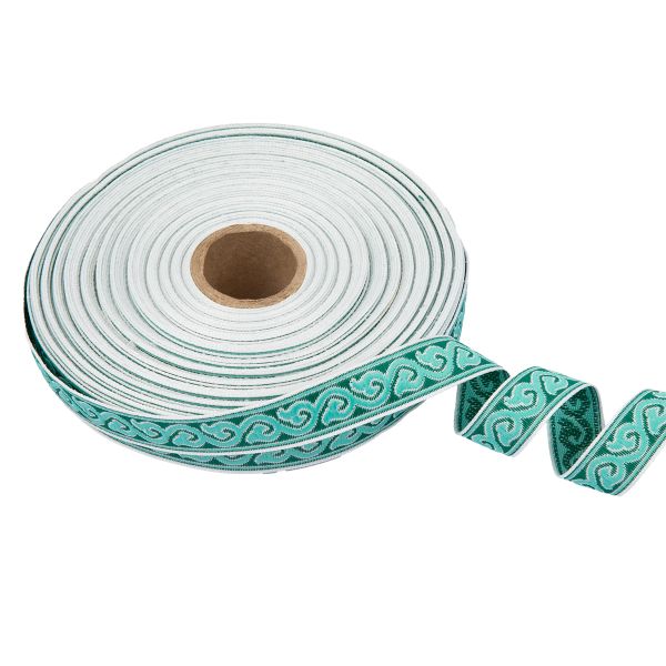 Лента (тесьма) жаккардовая 18.0 мм / 25 метров, Орнамент для северных народов, рис 9594 белый/тополевый/зеленый, Gamma С3771