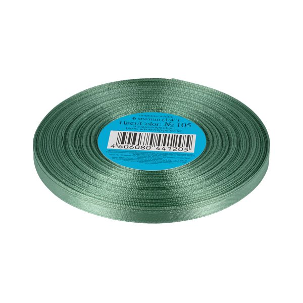 Лента атласная 1-сторонняя 6.0 мм / 33±2 метра, №105 зеленый, в термоплёнке, Gamma