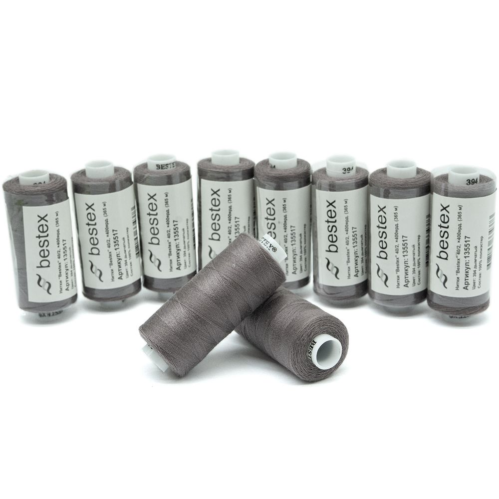 Нитки швейные бытовые Bestex 40/2, 365 м (400 ярд) / 10 кат., 394 пепельно-коричневый
