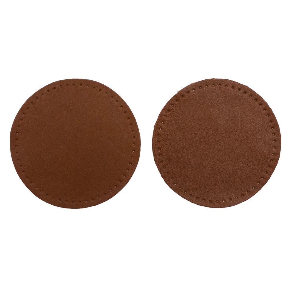 Заплатки пришивные из кожи, круг ⌀8см с перфорацией, 2 шт, 100% кожа, 02 светло-коричневый, 9121