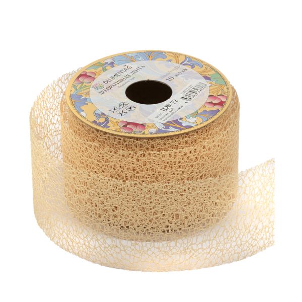 Лента декоративная 63 мм / 10±1 метров, 118 св.бежевый/сетка, Blumentag LRW-72