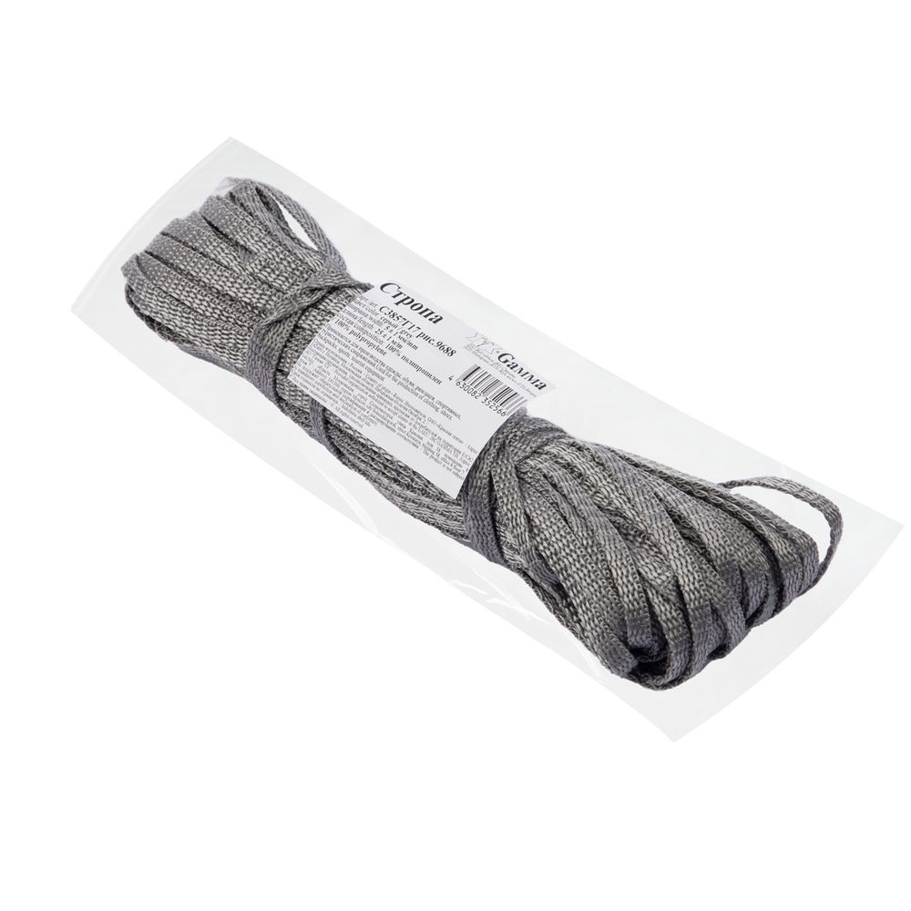 Стропа (ременная лента) 5 мм / 25 метров, толщ. 1.25 мм, [5.6 г/пог.м], 100% п/п, рис.9688, серый, Gamma С3857Г17