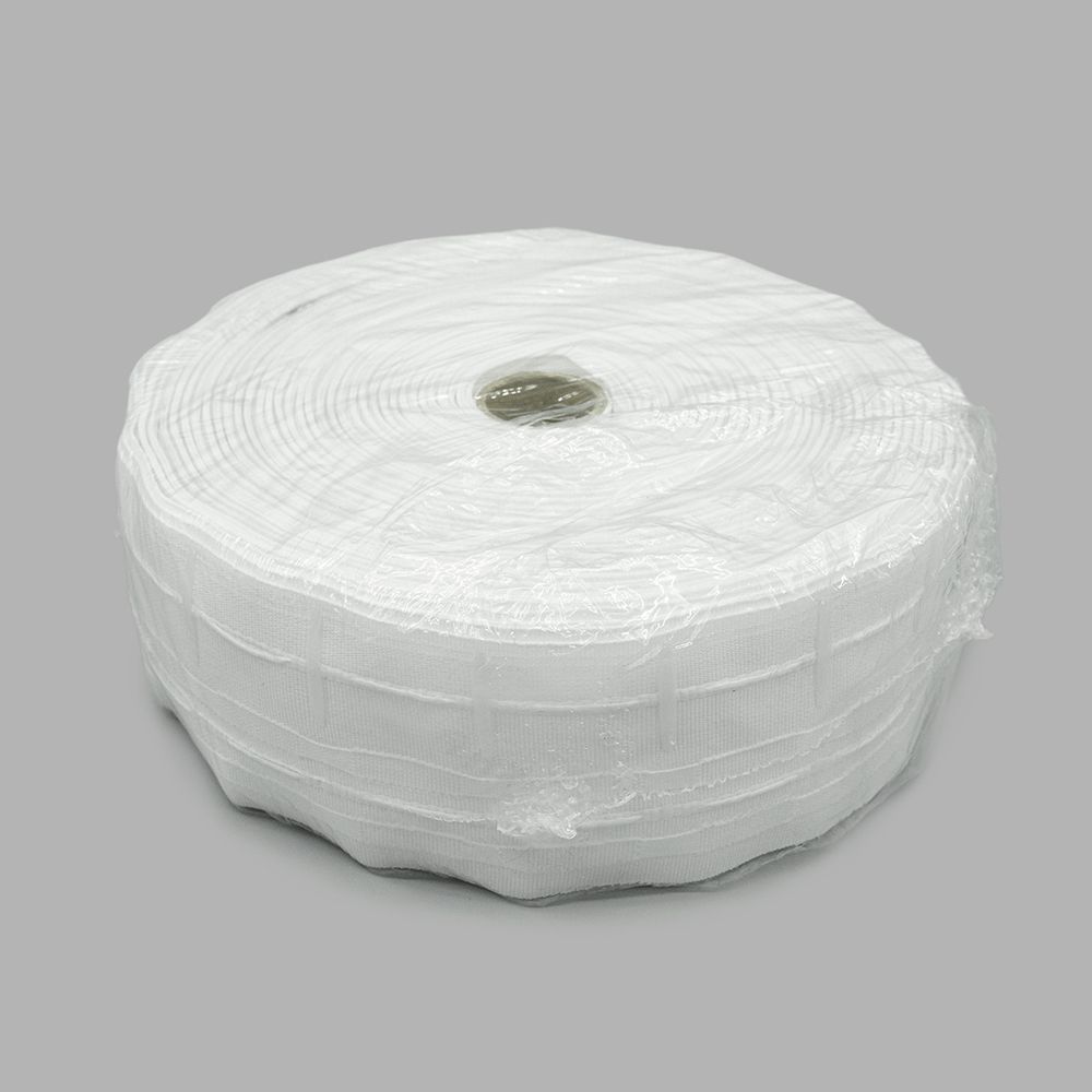 Лента (тесьма) шторная: сборка параллельная (1:2.5) 60 мм / 50 метров, (2 ряда петель, 2 шнура), белый, C701