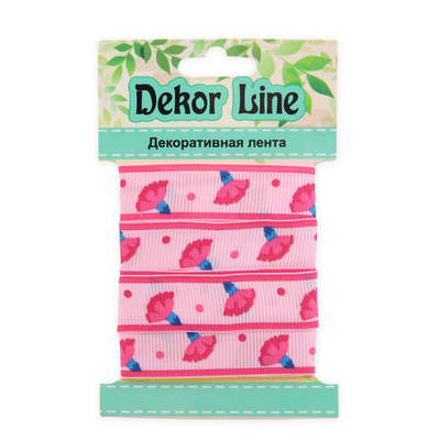 Лента репсовая (в рубчик) Гвоздики, 15 мм, 3м, розовый