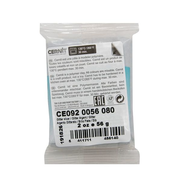 Полимерная глина Cernit Translucent запекаемая, прозрачная 56 гр, 080 серебряный с блестками