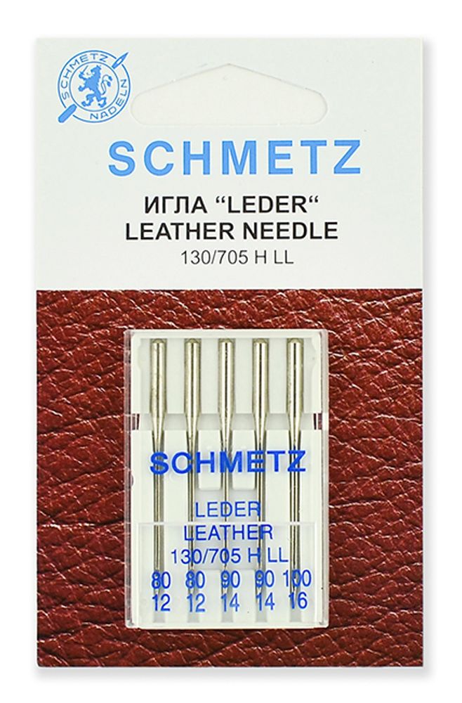 Иглы для швейных машин для кожи Schmetz 130/705H LL №80 (2),90 (2),100, уп. 5 игл