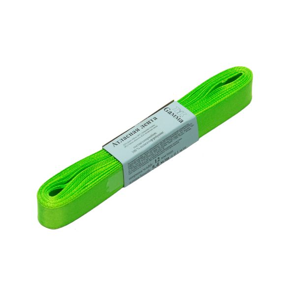 Лента атласная 1-сторонняя 12.0 мм / 10 шт по 5.4 метра, №506N(13-0340) зеленый(неон), Gamma AL-12P