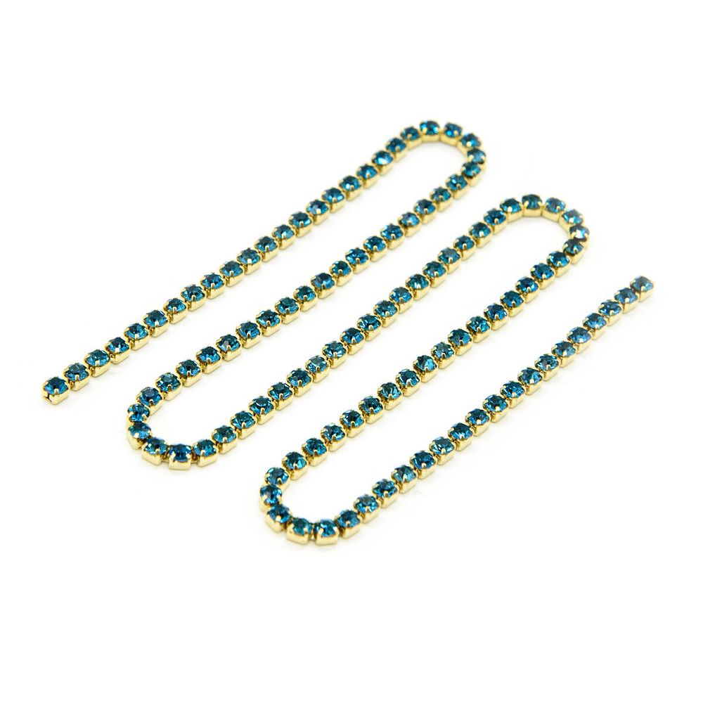 Стразовые цепочки (золото), цвет: лазурный, размер 2 мм, 30 см/упак., ЦС004ЗЦ2