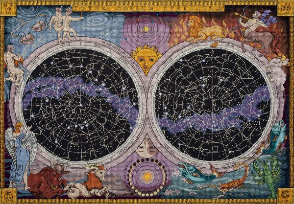 Набор для вышивания нитками Panna, Золотая серия, Карта звездного неба, 70х50 см