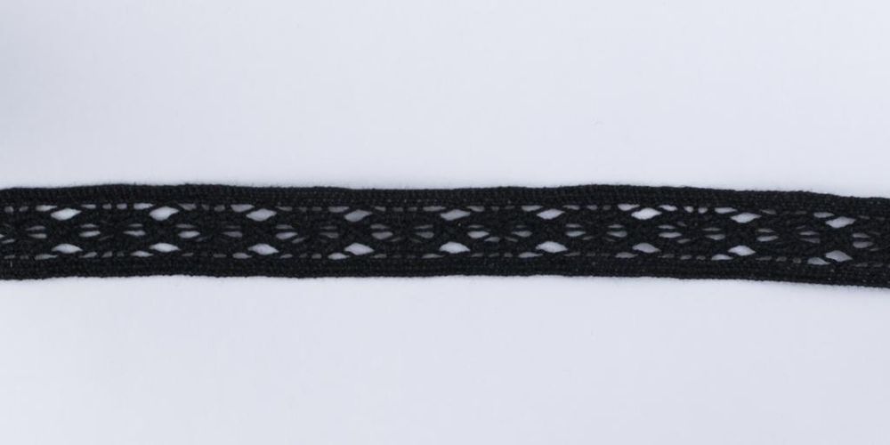 Кружево вязаное (тесьма) 17 мм цв.черный, Alfa, 25 метров, AF-132-099