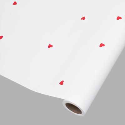 Пленка упаковочная для цветов и подарков Сердечки, 65 мкр, 58см / 10м ± 5% (VH2559 белый с красными сердечками)