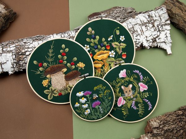 Набор для вышивания нитками Panna, Живая картина Мышонок в горошке, 18х18 см