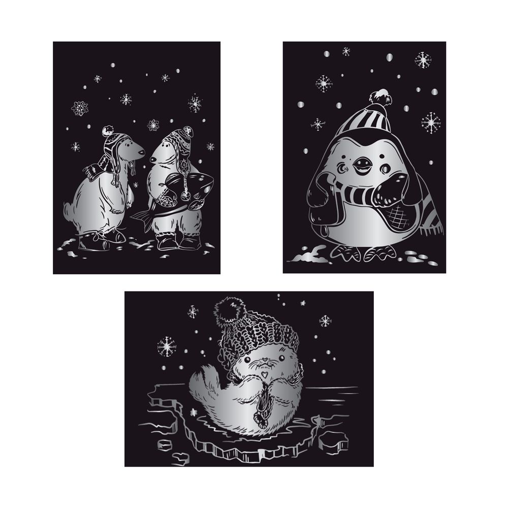 Набор для творчества Гравюра мини Зимние забавы (серебро), 10х15 см, 1х3 шт, Hobbius GHPM-13