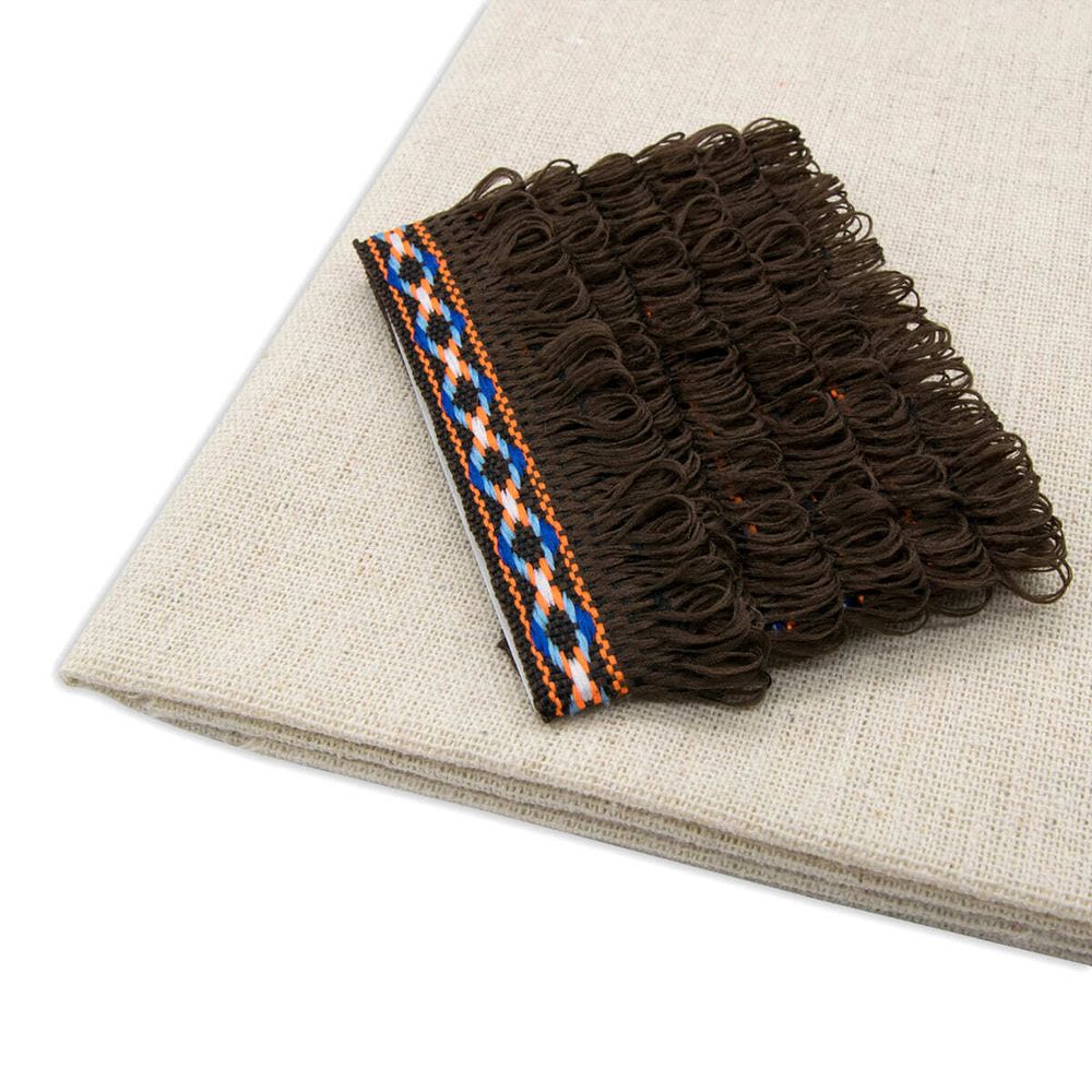 Ткань для рукоделия в наборе с тесьмой жаккард -бахрома 50х50см+1м (21947/34113 т.коричневый) 29501