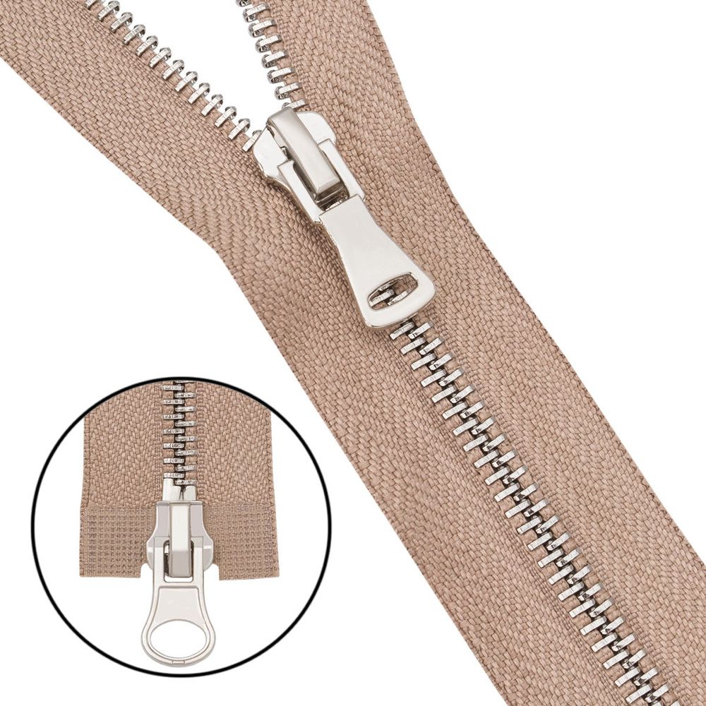 Молния металл Т5 (5 мм) 2 зам., разъем., 65 см, никель, 128 бежево-серый, 6535-0310, 5 шт