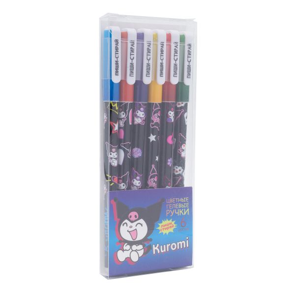 Набор гелевых ручек Kuromi, со стираемыми чернилами, 6 цветов, с игольчатым стержнем 0,5 мм, в ПВХ упаковке, 71704