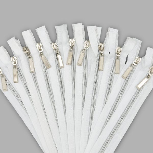 Молния спираль (витая) Т7 (7 мм) 2 зам., разъем., 100 см, никель / белый, 10 шт