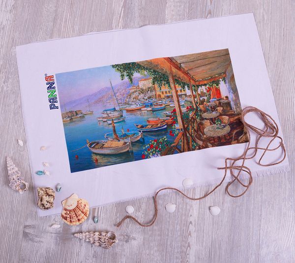 Набор для вышивания нитками Panna, Живая картина, Завтрак в кафе у причала, 31х17,5 см