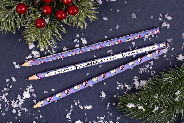 Карандаш чернографитный круглый заточенный ТМ (HB) 12 шт, 3084 Пингвины, ВКФ PR-12Д