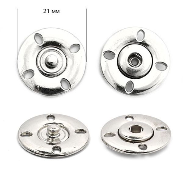 Кнопка пришивная металл ⌀21.0 мм, цв.никель, уп., 50 шт, TBY