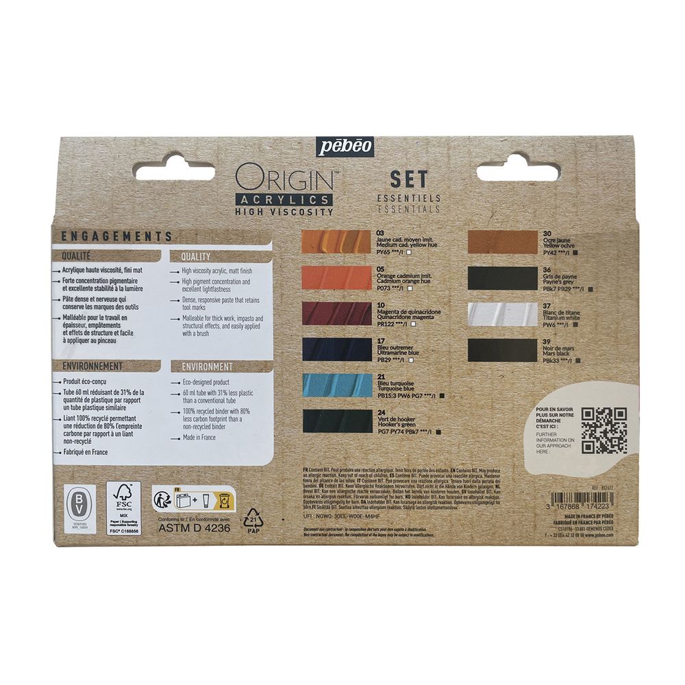 Краска акриловая Set Essentials матовая 10 цв. по 60 мл, Pebeo, 817422