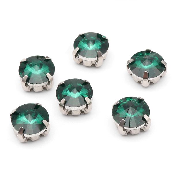 Хрустальные стразы в цапах круглой формы, изумрудный 8 мм, 10 шт. Astra&Craft, РЦ015НН8