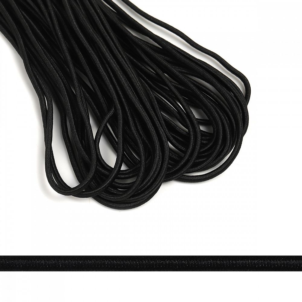 Резинка шляпная (шнур эластичный) ⌀3.0 мм / 10 метров, цв.F322 черный