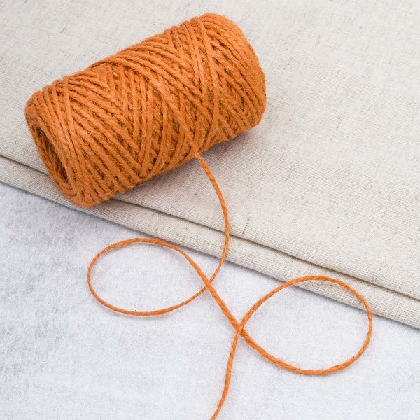 Шпагат джутовый ⌀1.4 мм / 100 метров (100 г), 2-ниточный, 1200 текс, евробобина, оранжевый