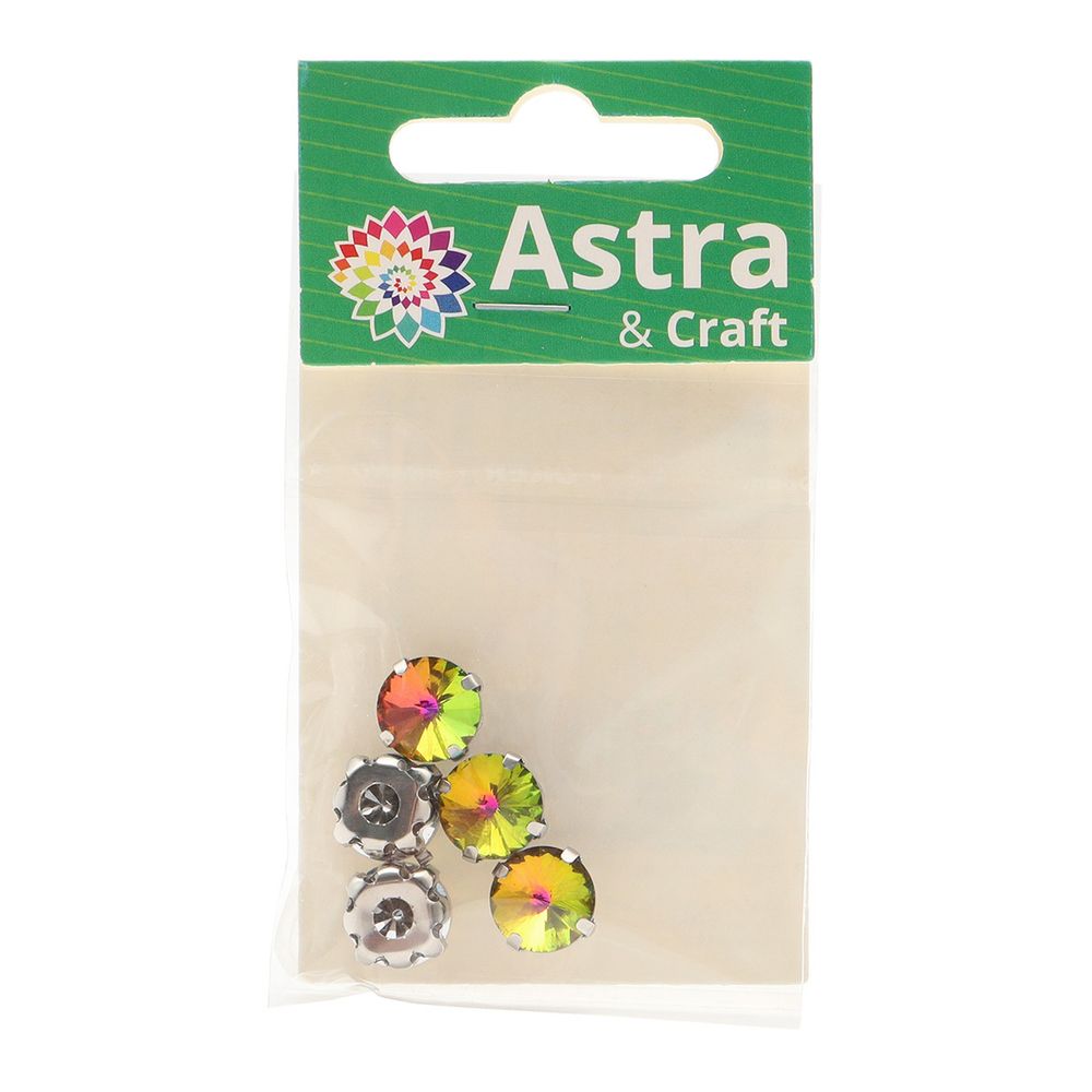 Хрустальные стразы в цапах круглой формы, радужный 10 мм, 5 шт. Astra&Craft, РЦ004НН10