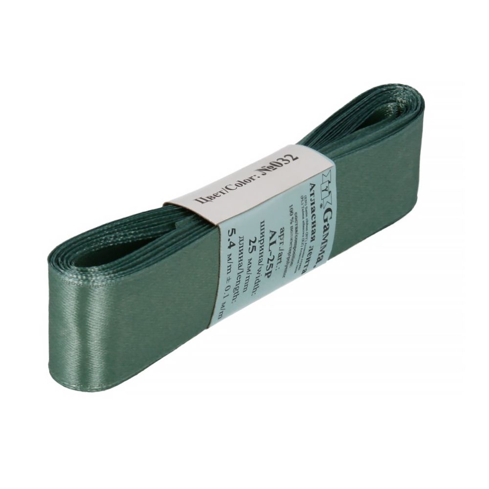 Лента атласная 1-сторонняя 25.0 мм / 5 шт по 5.4 метра, №032 хаки, Gamma AL-25P Лента атласная 1-сторонняя 25.0 мм / 5 шт по 5.4 метра, №032 хаки, Gamma AL-25P