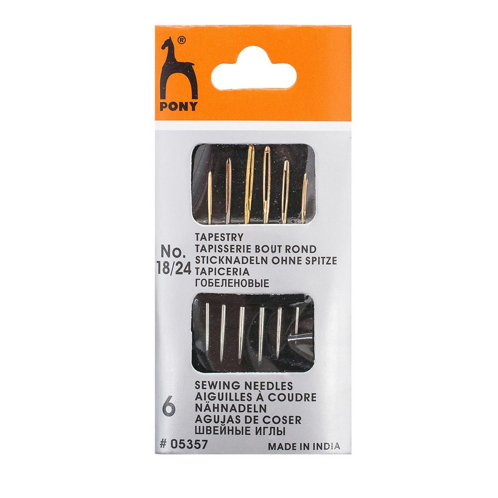 Иглы ручные для гобелена, золотое ушко №18-24, 6 шт, Pony
