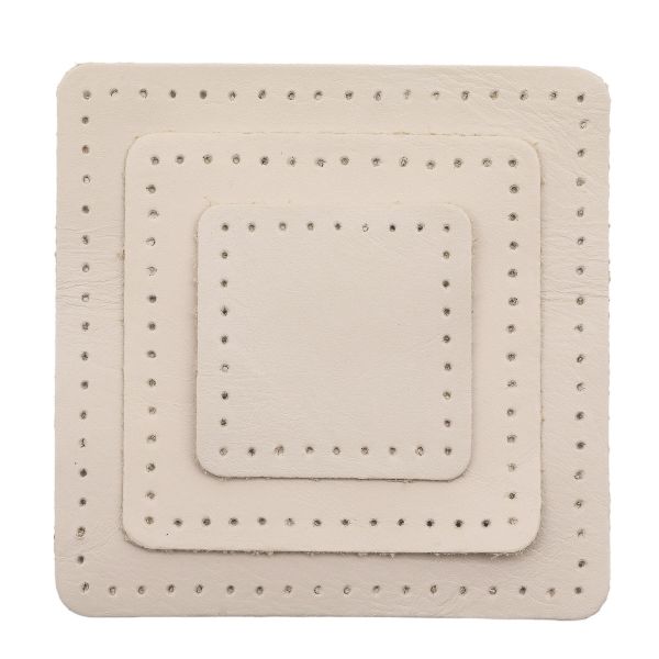 Набор заплаток пришивных из кожи, квадрат 4см, 6см и 8см, с перфорацией, 3 шт, 100% кожа (06 бежевый), 9402