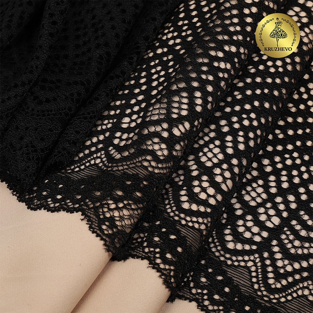 Кружево бельевое эластичное 190 мм / 10 м, 6389, цв.02 черный, Kruzhevo