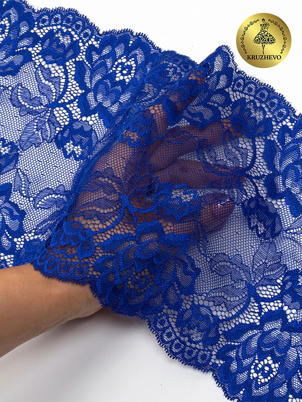 Кружево эластичное (стрейч) L838 180мм цв.18 яр.синий, 25м, Kruzhevo