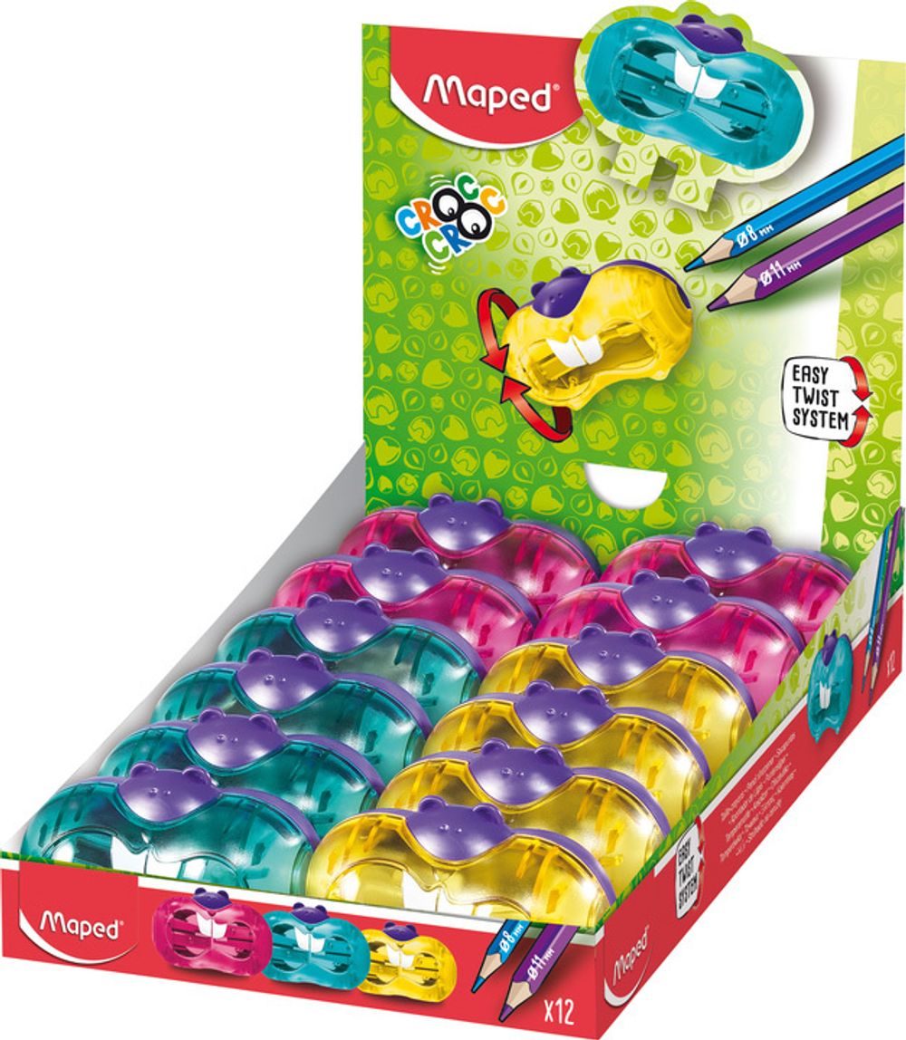 Точилка пластиковая CROC CROC TWIST, 2 отверстия 12 шт, 018411, Maped